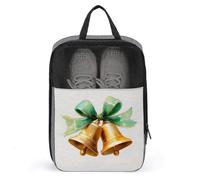 Sac à chaussures de Noël avec deux cloches dorées et nœud en ruban vert pour voyage, usage quotidien, sac de rangement anti-poussière pour chaussures de golf