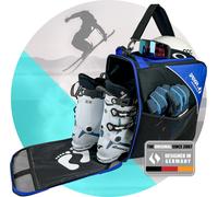 Sac à chaussures de ski noir-bleu avec compartiment pour casque, l'original depuis 2007 (plus de 50 000 clients satisfaits) Sac à bottes de ski pour tes bottes ou tes snowboots.