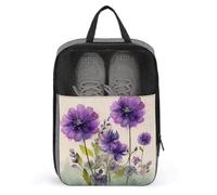 Sac à chaussures de voyage à fleurs violettes style aquarelle pochette à chaussures résistante à l'eau avec fermeture éclair sac à poussière, gris, taille unique, moderne, gris, Taille unique, Moderne