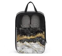 Sac à Chaussures de Voyage à imprimé Amusant, Sac à Chaussures en marbre Noir et Blanc avec Fermeture éclair et poignées, Grand Sac de Rangement Portable imperméable et Respirant pour Chaussures, poc