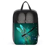 Sac à Chaussures de Voyage à imprimé Amusant, Sac à Chaussures en Verre Libellule Vert avec Fermeture éclair et poignées, Grand Sac de Rangement Portable imperméable et Respirant pour Chaussures, poc