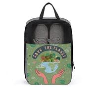 Sac à Chaussures de Voyage à imprimé Amusant, Sac à Chaussures Happy Earth Day Save The Planet avec Fermeture éclair et poignées, Grand Sac de Rangement Portable imperméable et Respirant pour chaussu