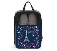 Sac à Chaussures de Voyage à imprimé Amusant, Sac à Chaussures Paris Tour Eiffel Papillon avec Fermeture éclair et poignées, Grand Sac de Rangement Portable imperméable et Respirant pour Chaussures,