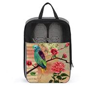 Sac à Chaussures de Voyage à imprimé drôle, Branche de Magnolia d'oiseau Vintage Sac à Chaussures de partition de Rose Rouge avec Fermeture à glissière et poignées, Grand Sac de Rangement de Chaussur