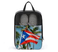 Sac à chaussures de voyage avec drapeau de Porto Rico, grenouille, palmiers, sac à chaussures portable résistant à la poussière, sac à chaussures portable pour voyage usage quotidien, pochette de