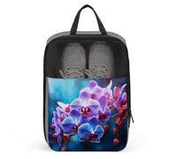 Sac à chaussures de voyage avec fleurs d'orchidées colorées, pochette à chaussures résistante à l'eau avec fermeture éclair, sac à poussière, gris, taille unique, moderne, gris, Taille unique, Moderne