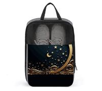 Sac à chaussures de voyage avec fond doré et croissant de lune, pochette à chaussures résistante à l'eau avec fermeture éclair, gris, taille unique, moderne, gris, Taille unique, Moderne
