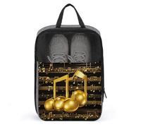 Sac à chaussures de voyage avec note de musique dorée et étoile brillante tombée, pochette à chaussures de voyage, pochette à chaussures résistante à l'eau avec fermeture éclair, sac à poussière,