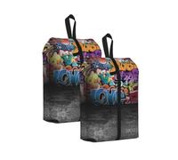 Sac à chaussures de voyage de grande capacité avec imprimé graffiti hip-hop, sac de rangement portable étanche pour chaussures de natation, 2 pièces., One Size, Fermeture éclair, avec une sangle