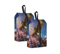 Sac à chaussures de voyage durable avec motif aigle du drapeau américain américain pour le rangement et l'emballage, sac à chaussures imperméable avec fermeture éclair lisse, 2 pièces., One Size