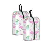 Sac à chaussures de voyage durable avec motif de flamant rose tropical, imprimé cactus mignon pour le rangement et l'emballage, sac à chaussures imperméable avec fermeture éclair lisse, 2 pièces., One