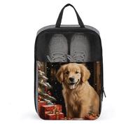 Sac à chaussures de voyage Golden Retriever de Noël, résistant à l'eau, avec fermeture éclair, gris, taille unique, moderne, gris, Taille unique, Moderne