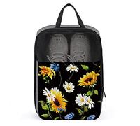Sac à Chaussures de Voyage Mignon, Fleur de chrysanthème de Tournesol Jaune Noir imperméable et Respirant Sac à Chaussures de Voyage Portable avec Fermeture à glissière, Sac de Rangement de Chaussure