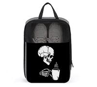 Sac à Chaussures de Voyage Mignon, Un crâne sourit et boit du café, imperméable, Respirant, Portable, Sac à Chaussures de Voyage avec Fermeture éclair, Sac de Rangement pour Chaussures de Voyage, Sac