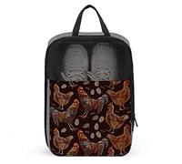 Sac à Chaussures de Voyage Mignon,Vintage coloré Broderie Coq Oeuf Poulet imperméable et Respirant Sac à Chaussures de Voyage Portable avec Fermeture à glissière, Sac de Rangement pour Chaussures de