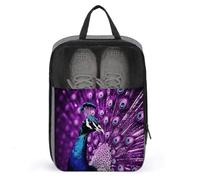 Sac à chaussures de voyage motif paon violet résistant à l'eau avec fermeture éclair, gris, taille unique, moderne, gris, Taille unique, Moderne