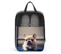 Sac à chaussures de voyage portable, imprimé bouledogue français, sac de rangement pour chaussures avec fermeture éclair, gris, Taille unique, Sac à chaussures