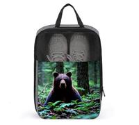 Sac à chaussures de voyage portable, imprimé ours dans la nature, sac à chaussures ventilé, organiseur de rangement avec fermeture éclair, gris, Taille unique, Sac à chaussures