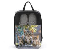 Sac à chaussures de voyage portable, motif chatons, famille, chats, sac à chaussures ventilé, organiseur de rangement avec fermeture éclair, gris, Taille unique, Sac à chaussures