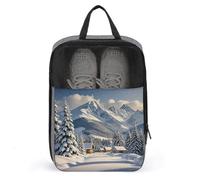 Sac à chaussures de voyage portable, sac à chaussures de ventilation imprimé village d'hiver, organisateur de rangement de chaussures avec fermeture éclair, gris, Taille unique, Sac à chaussures