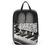 Sac à chaussures de voyage portable, touches de piano avec impression notes de musique, sac à chaussures ventilé, organiseur de rangement avec fermeture éclair, gris, Taille unique, Sac à chaussures