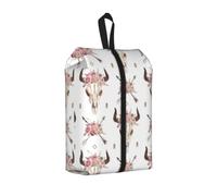 Sac à chaussures de voyage résistant à l'eau avec fermeture éclair lisse Motif tête de taureau tribal sur blanc, 1 pièce., One Size, Fermeture éclair, avec une sangle tissée sur le dessus