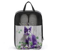 Sac à chaussures en bois avec chat violet avec fleurs pour la Saint-Patrick - Pour voyage, usage quotidien - Anti-poussière - Pochette de rangement pour chaussures de golf