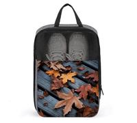 Sac à chaussures en bois avec motif feuilles d'automne - Organiseur de chaussures de voyage résistant à l'eau avec fermeture éclair - Gris - Taille unique - Moderne, gris, Taille unique, Moderne
