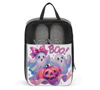 Sac à chaussures en forme de citrouille d'Halloween avec deux fantômes rose pour voyage, usage quotidien, sac de rangement anti-poussière pour chaussures de golf