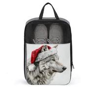Sac à chaussures en forme de loup portant un chapeau de Père Noël rouge pour voyage, usage quotidien, sac de rangement anti-poussière pour chaussures de golf