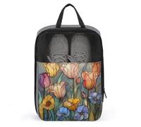 Sac à chaussures en vitrail avec motif floral tulipes marguerites coquelicots pour voyage, usage quotidien, sac de rangement anti-poussière pour chaussures de golf