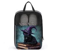 Sac à chaussures Halloween avec chat noir sur livres pour voyage, usage quotidien, sac de rangement anti-poussière pour chaussures de golf