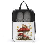 Sac à chaussures mignon en forme de crapaud marron sur champignon rouge pour voyage, usage quotidien, sac de rangement anti-poussière pour chaussures de golf