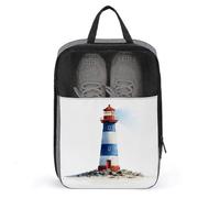 Sac à chaussures motif phare à rayures aquarelle pour voyage, usage quotidien, sac de rangement anti-poussière pour chaussures de golf
