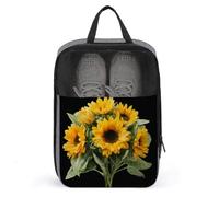 Sac à chaussures noir avec bouquet de tournesols aquarelle pour voyage, usage quotidien, sac de rangement anti-poussière pour chaussures de golf