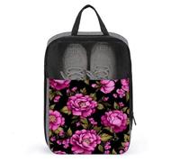 Sac à chaussures noir avec fleurs d'encre pour voyage, usage quotidien, sac de rangement anti-poussière pour chaussures de golf