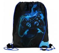 Sac à Chaussures Noir et Bleu pour éducation Physique, Sac à bandoulière pour Joueur, contrôleur, Manette de Jeu 32x38 cm Sac à Dos, pour la Maternelle, la Natation, Le Sport (Jeu)
