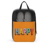 Sac à chaussures orange avec inscription « Happy in Colorful Letters » pour voyage, usage quotidien, sac de rangement anti-poussière pour chaussures de golf