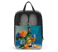 Sac à chaussures pour bouteille de vin rouge avec roses pour voyage, usage quotidien, sac de rangement anti-poussière pour chaussures de golf