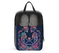 Sac à chaussures pour homme et femme - Deux silhouettes de tête de mort - Pochette à chaussures avec fermeture éclair - Respirant - Pour voyage à l'extérieur - Organiseur de chaussures pour le sport,