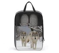 Sac à chaussures pour voyage avec deux loups marchant dans la neige - Pochette à chaussures avec fermeture éclair - Sac de golf respirant pour homme et femme - Organiseur de chaussures d'extérieur