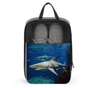 Sac à chaussures pour voyage, deux requins blancs, pochette à chaussures avec fermeture éclair, sac à chaussures de golf respirant pour homme et femme, organiseur de chaussures d'extérieur pour sport,
