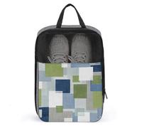 Sac à chaussures simple géométrique carré bleu gris pour voyage, usage quotidien, sac de rangement anti-poussière pour chaussures de golf