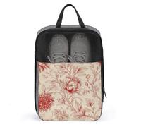Sac à chaussures vintage avec fleurs rouges et feuilles de vigne pour voyage, usage quotidien, sac de rangement anti-poussière pour chaussures de golf