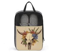 Sac à chaussures vintage avec motif de vache occidentale et fleurs pour voyage, usage quotidien, sac de rangement anti-poussière pour chaussures de golf