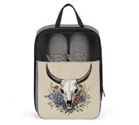 Sac à chaussures vintage avec motif vache et fleurs sauvages pour voyage, usage quotidien, sac de rangement anti-poussière pour chaussures de golf