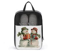 Sac à chaussures vintage de Noël avec deux bonhommes de neige tenant des cadeaux pour voyage, usage quotidien, sac de rangement anti-poussière pour chaussures de golf