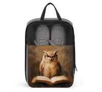 Sac à chaussures vintage en forme de hibou portant des lunettes de lecture, livre pour voyage, usage quotidien, sac de rangement anti-poussière pour chaussures de golf