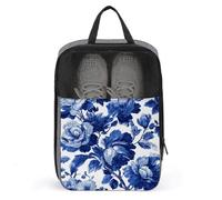 Sac à chaussures vintage en toile bleue et blanche pour voyage, usage quotidien, sac de rangement anti-poussière pour chaussures de golf