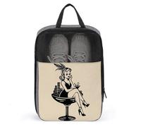 Sac à chaussures vintage femme assise dans un grand sac à chaussures en verre pour voyage, usage quotidien, sac de rangement anti-poussière pour chaussures de golf